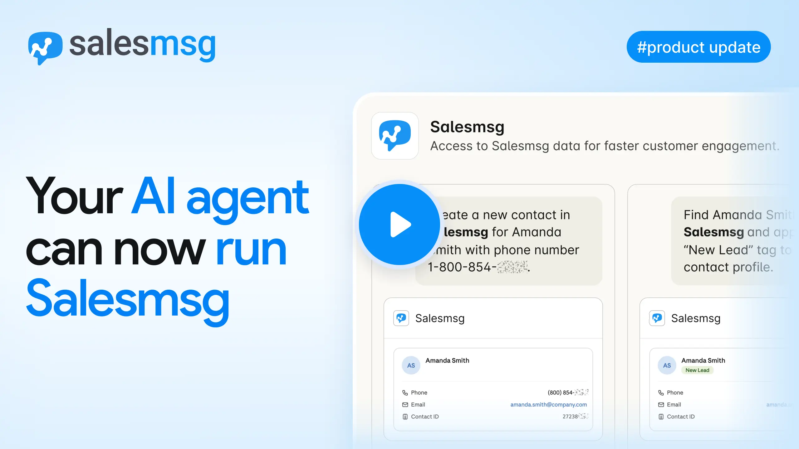 Salesmsg MCP Tools let you connect your account to Claude Web, Claude Desktop, or any MCP-compatible AI agent in minutes. Search and update contacts, pull full conversation details, apply tags, and send text messages using plain language commands from the AI agent you already use.