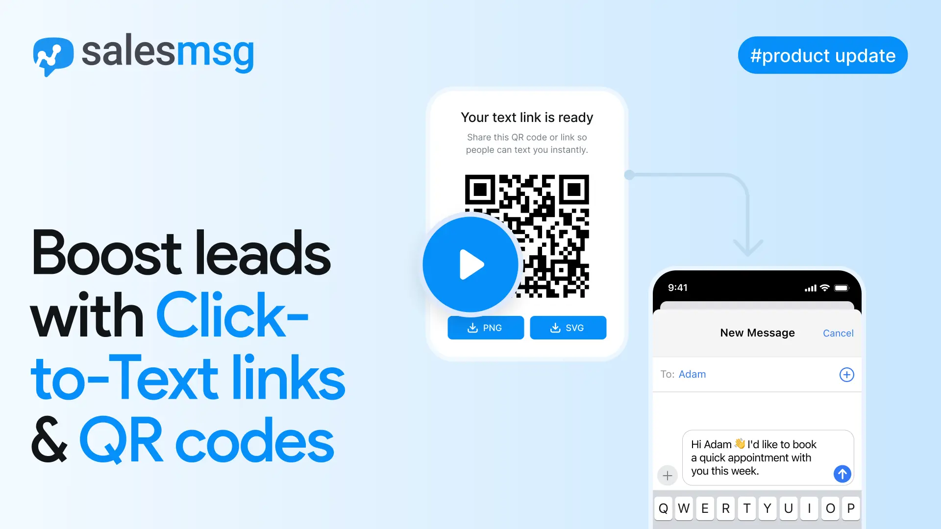 Use Salesmsg Click to Text to create links and QR codes with prefilled SMS, capture leads fast, and track engagement with analytics.