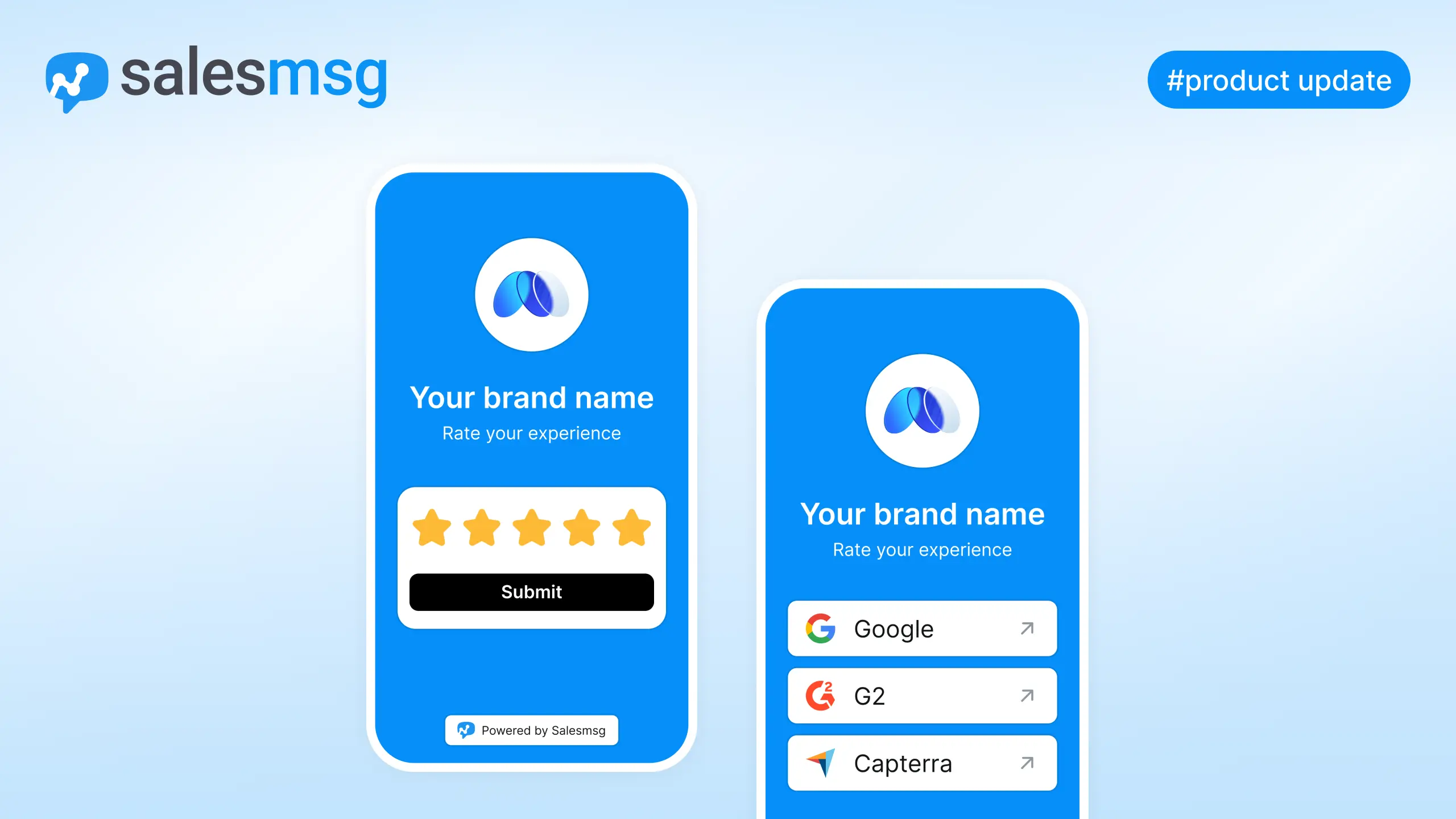 Salesmsg Reviews helps you collect more customer feedback with a custom-branded review page. Capture every rating, route happy customers to public review platforms, send review requests straight from your conversations, and track clicks, ratings, and redirects in real time.