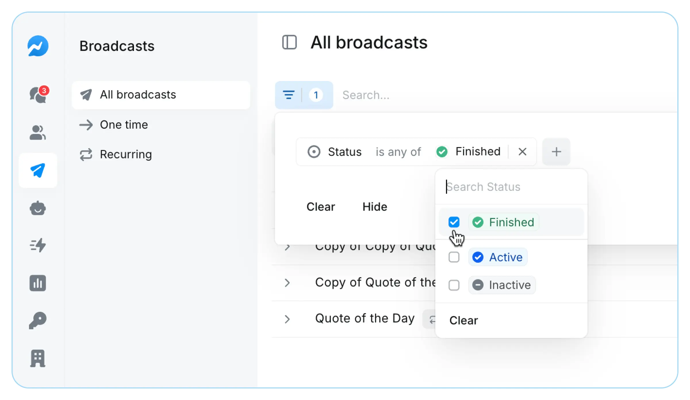 an image of broadcasts in salesmsg platform