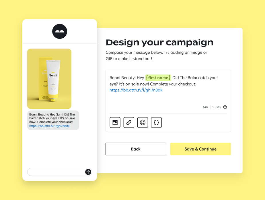 Attentive SMS marketing platform showing ecommerce subscriber growth tools and AI-powered messaging