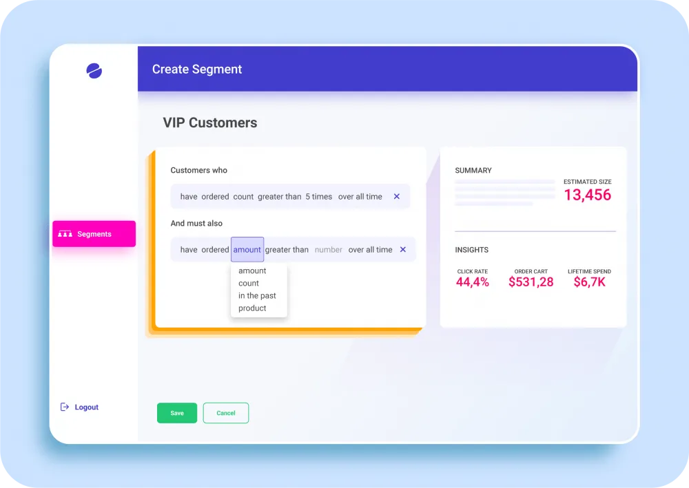Emotive audience segmentation builder with VIP customer filters