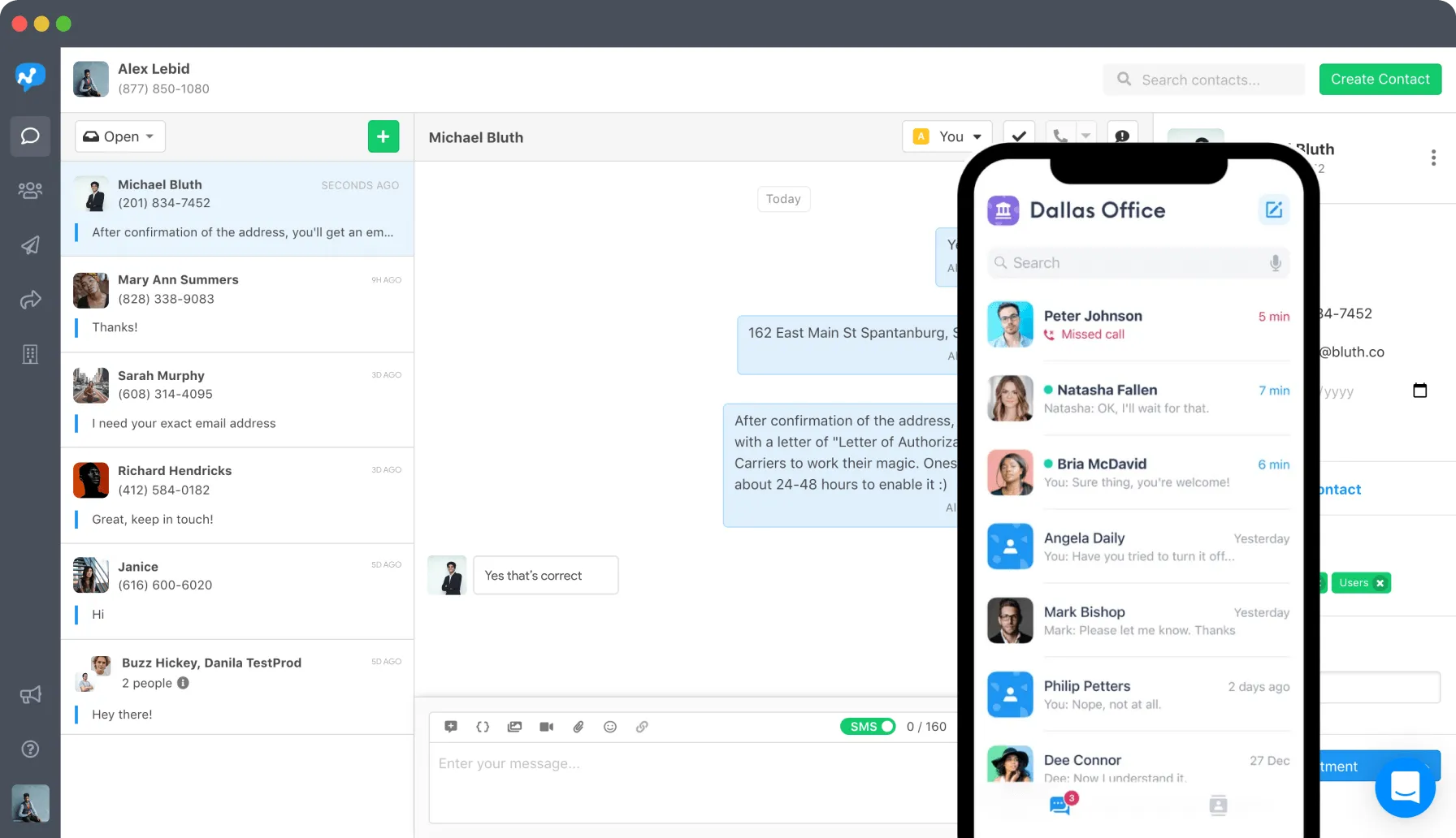 Salesmsg customer SMS conversations and shared inbox on desktop and mobile
