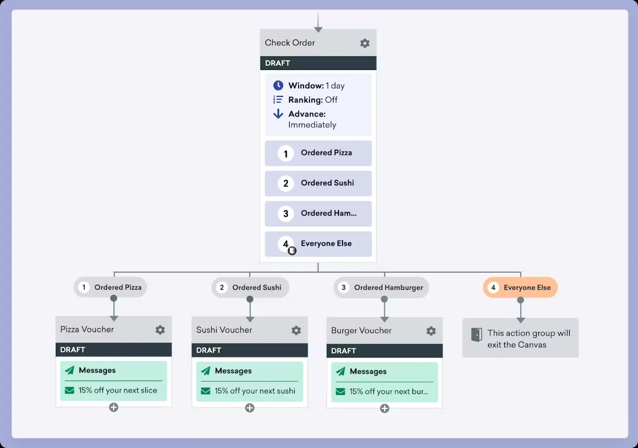 Braze Canvas Flow customer journey builder with campaign automations