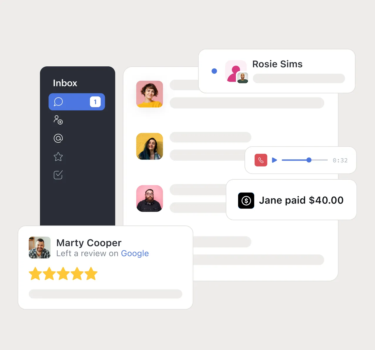 Podium unified inbox showing customer conversations and reviews
