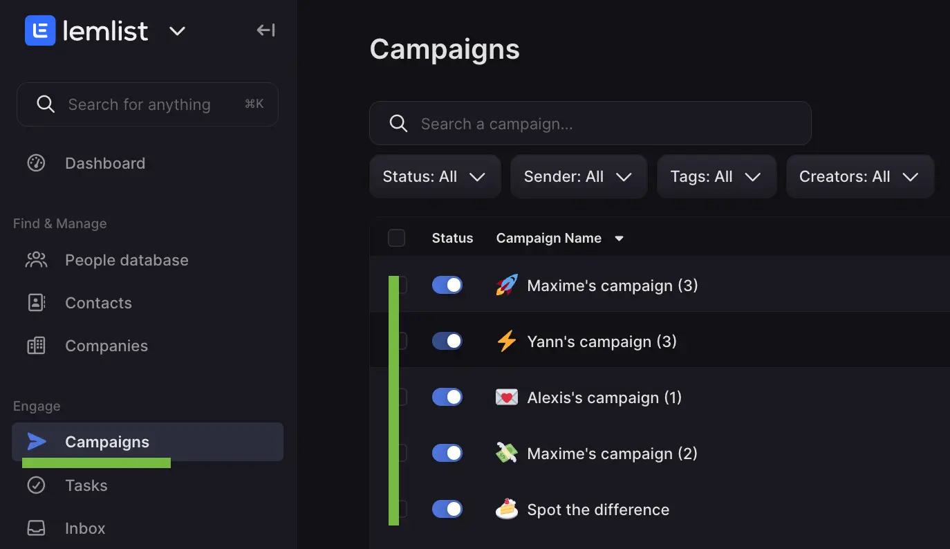 product preview of lemlist showing campaigns