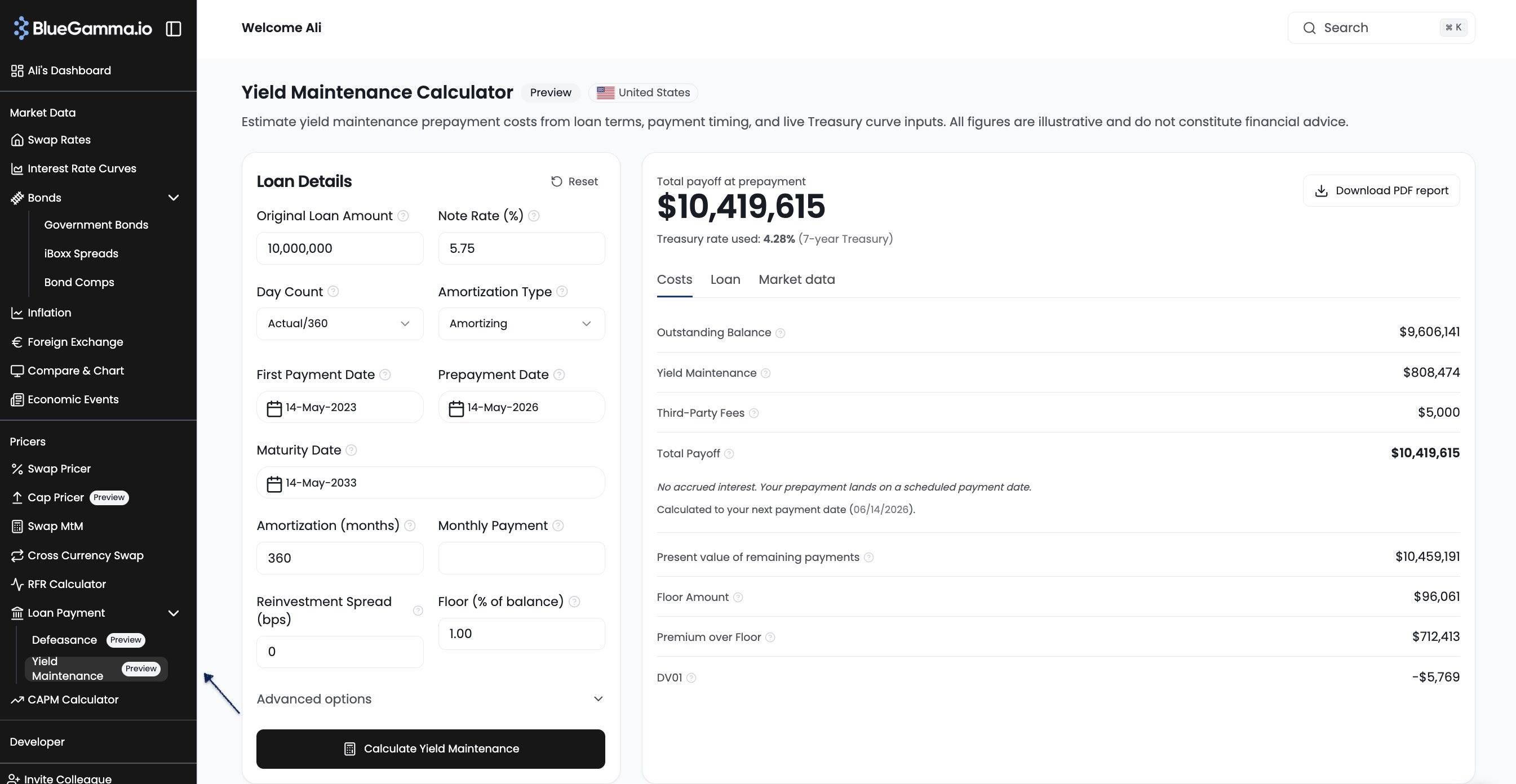 Yield Maintenance Calculator