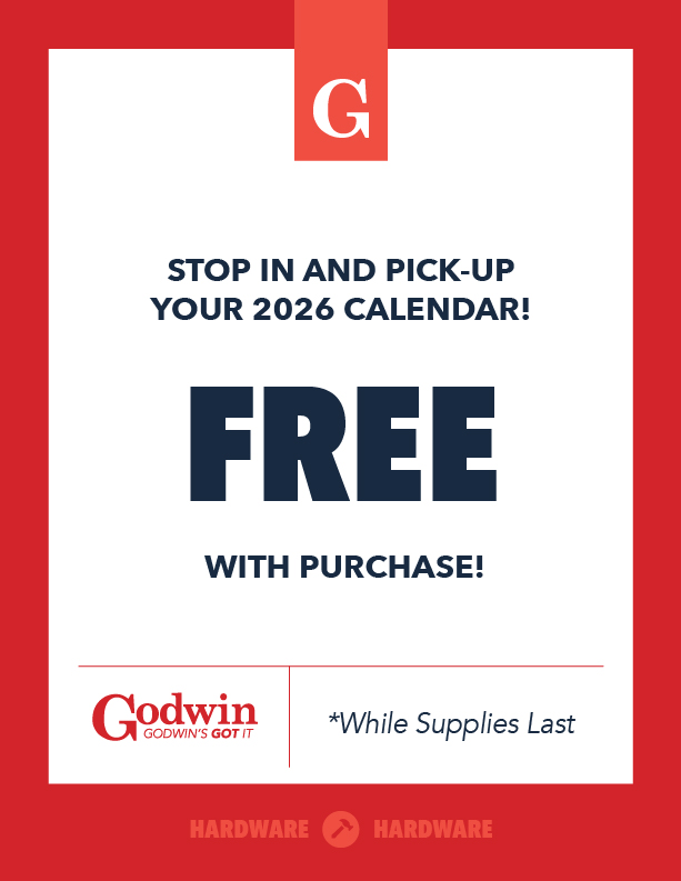 Promotional deal on Free Calendar with Purchase at Godwin Hardware 