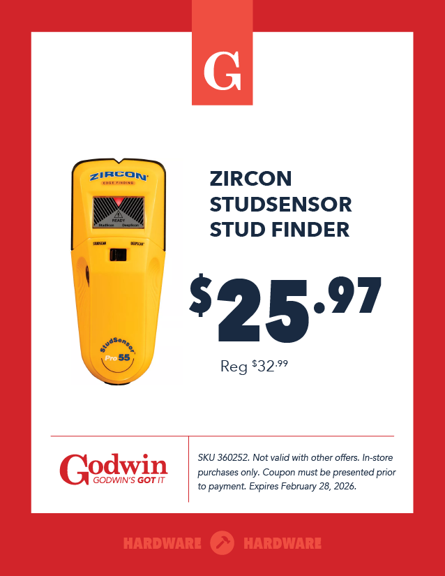 Promotional deal on a Zircon Stud Finder at Godwin Hardware