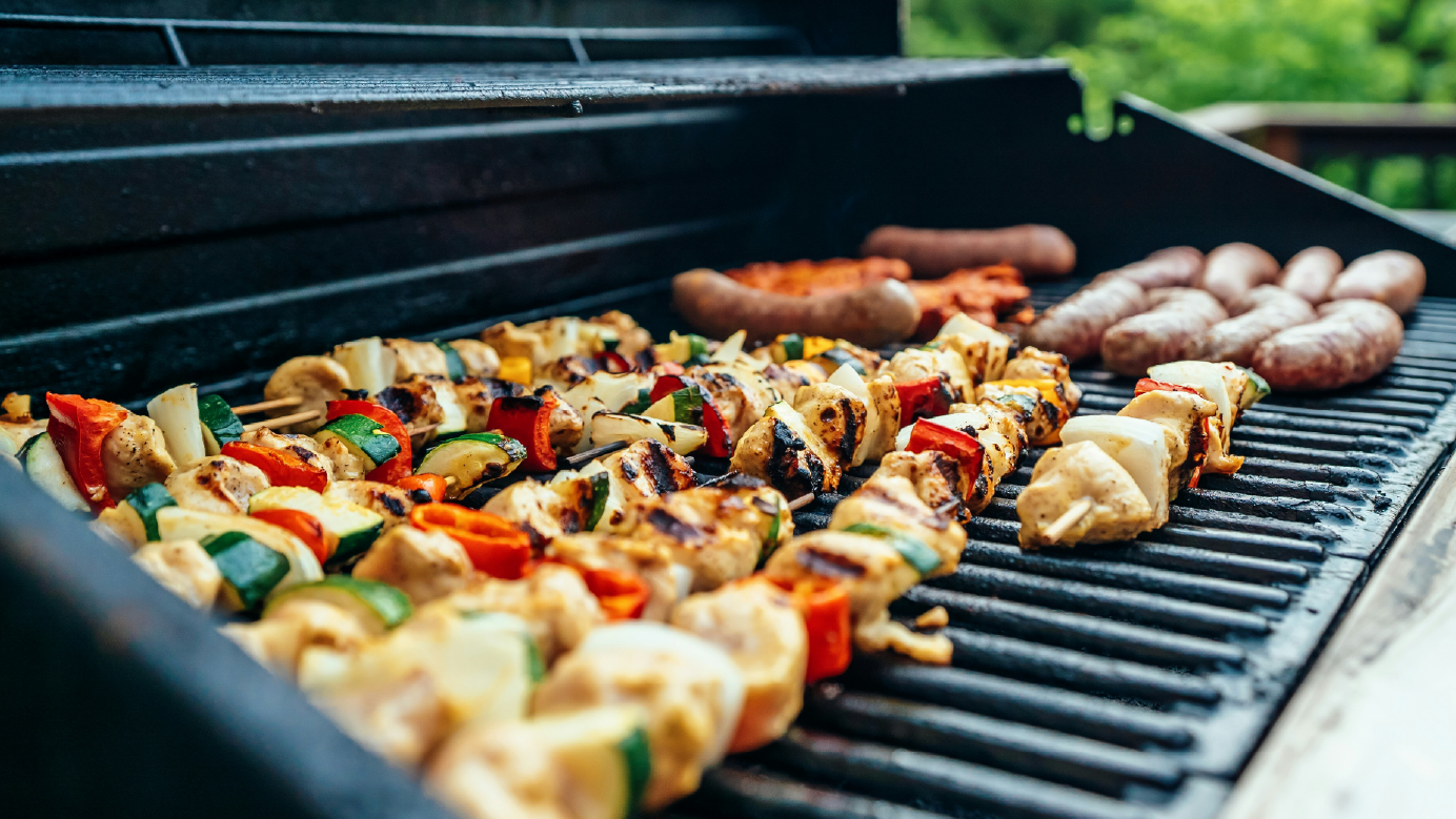 grill with kebabs skewers