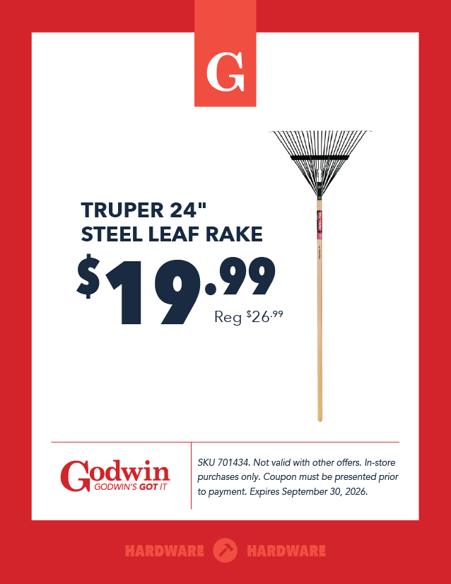 Promotional deal on a 24" rake at Godwin Hardware