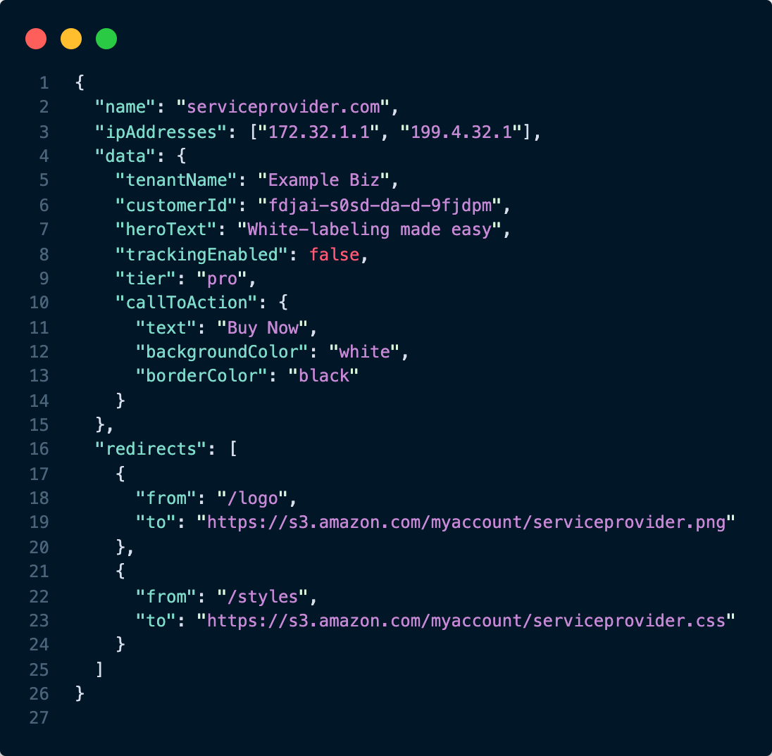 AppMasker create domain payload