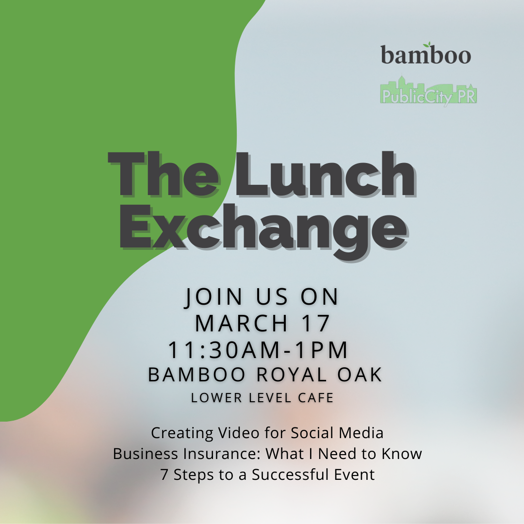 The Lunch Exchange flyer with text and a mic