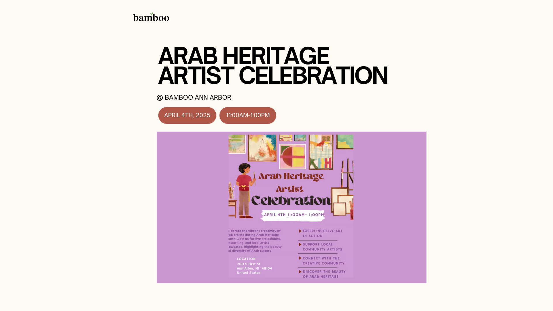 pink background image with an individual painting on a canvas with text saying, "arab heritage artist celebration- a showcase of art, culture, and community"