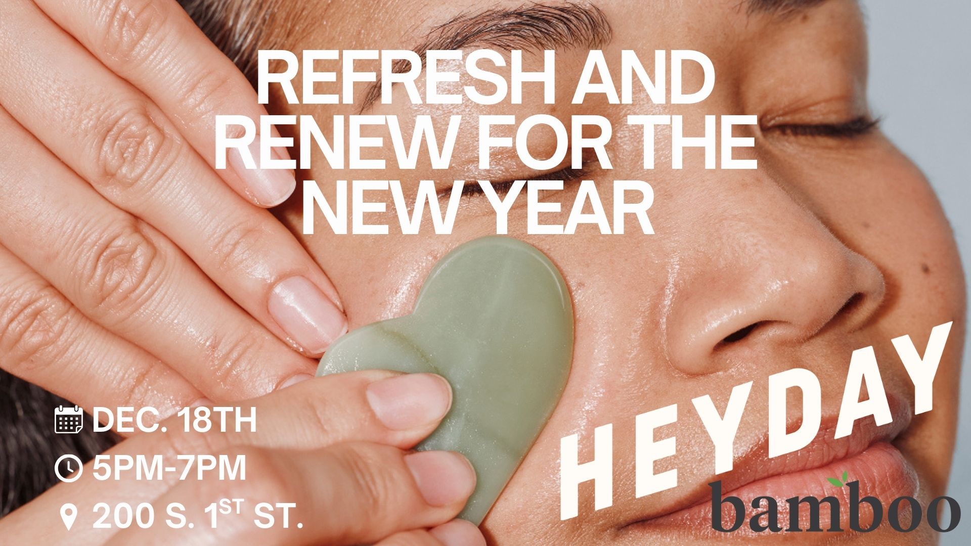 an image of a woman getting a gu sha facial with text saying "rfresh and renew for the new year" 