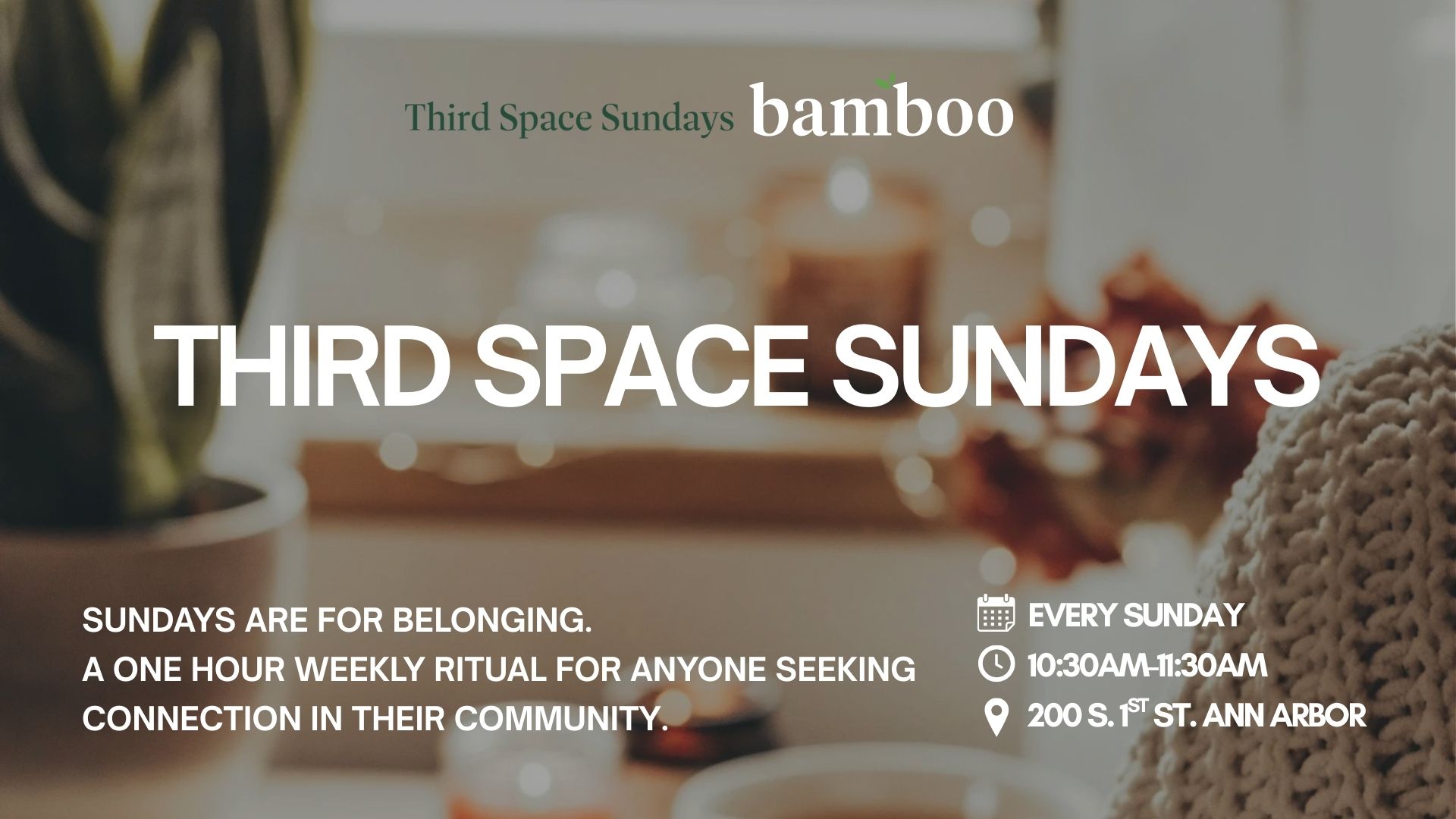 soft background with text saying "third space sundays" 