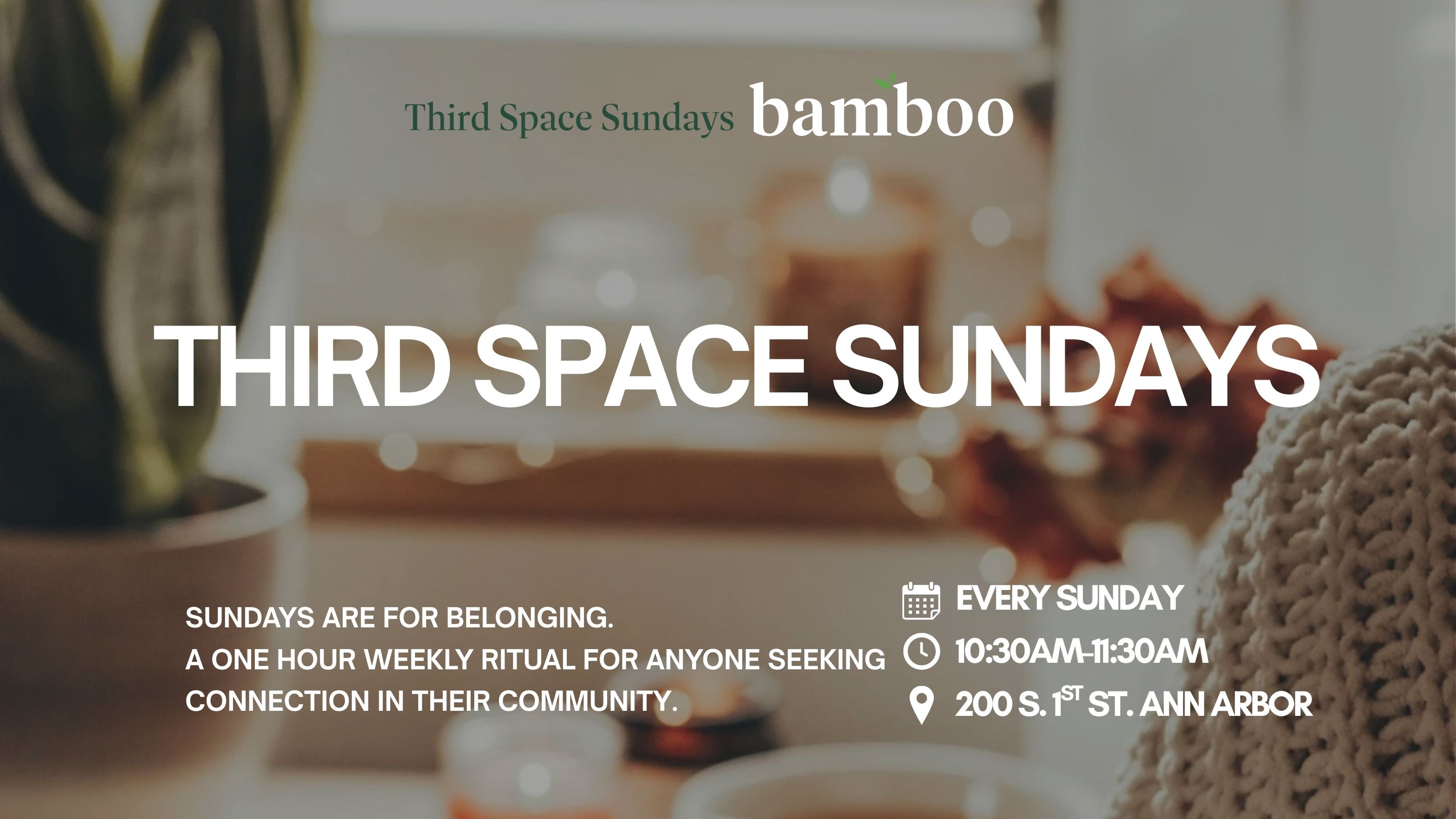 soft background with text saying "third space sundays" 