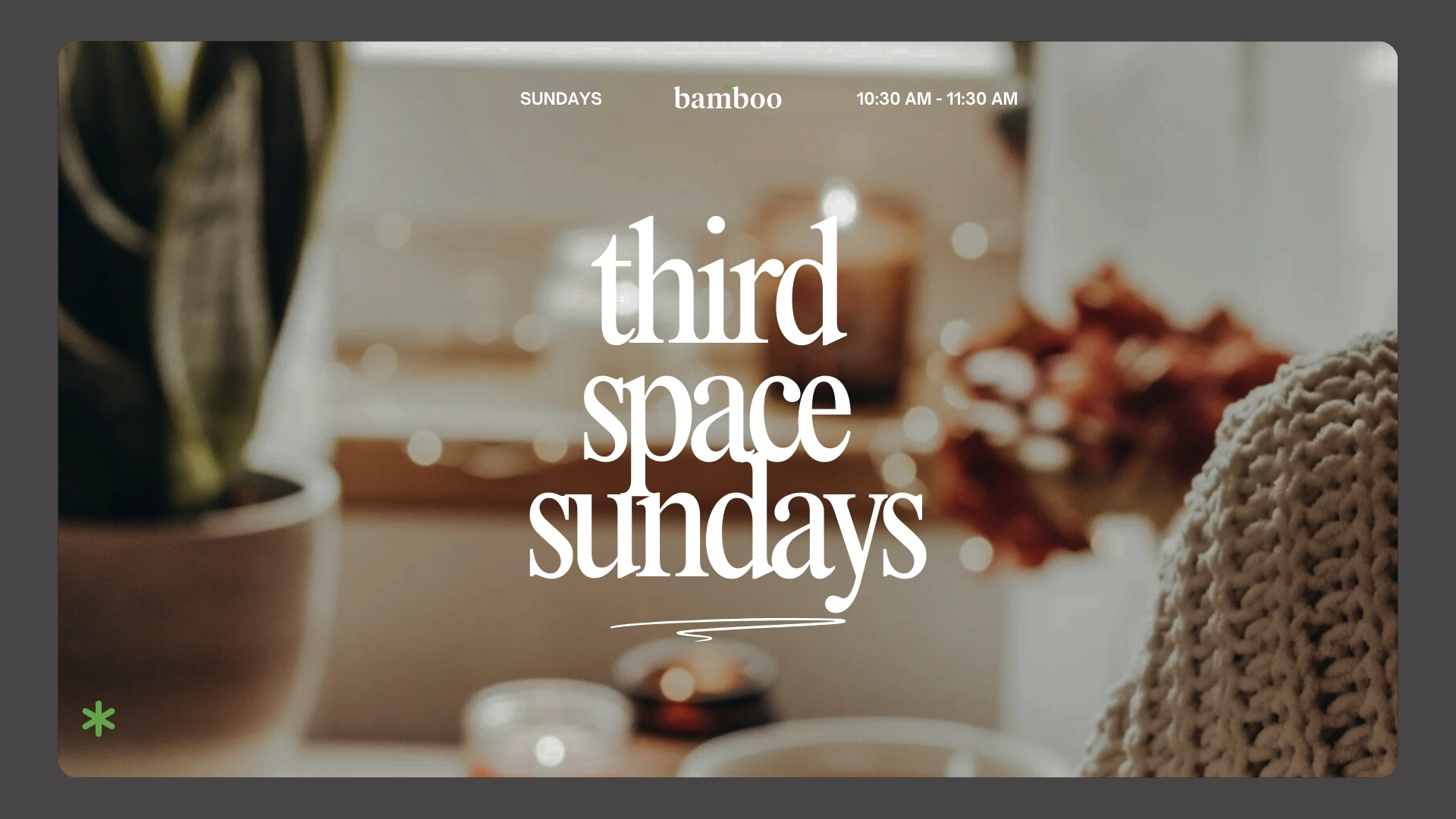 soft background with text saying "third space sundays" 