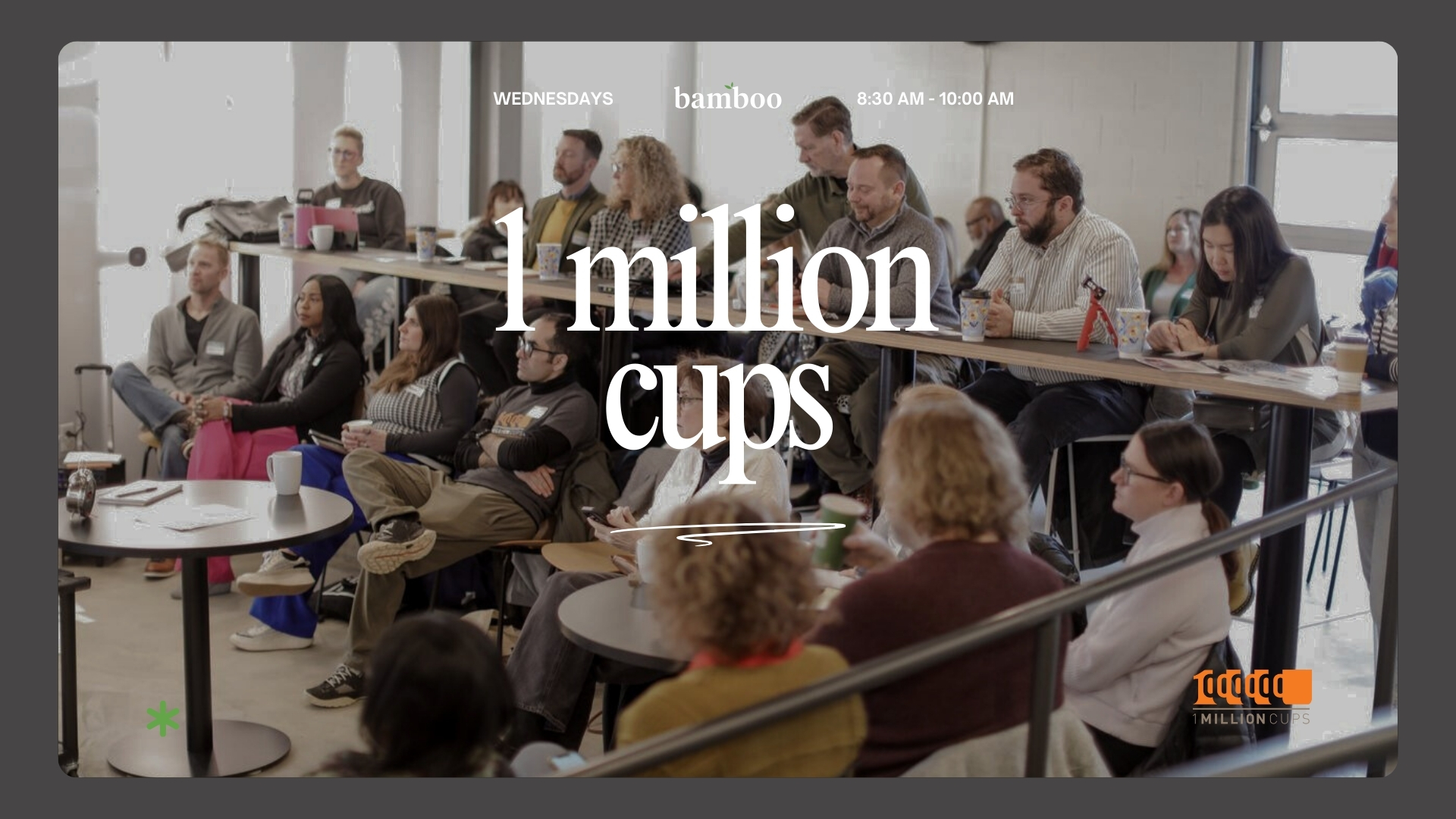 White background with Orange text saying 1,000,000, black text saying "1 million cups" and grey text saying "Ann Arbor, MI"
