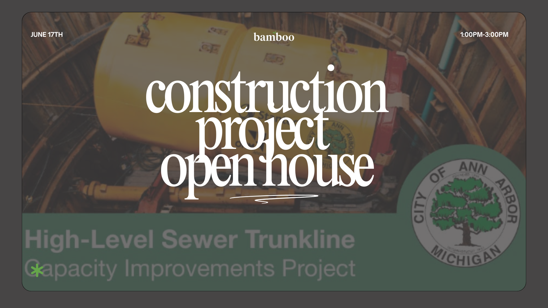 an image of a construction project and text saying, "construction project open house"