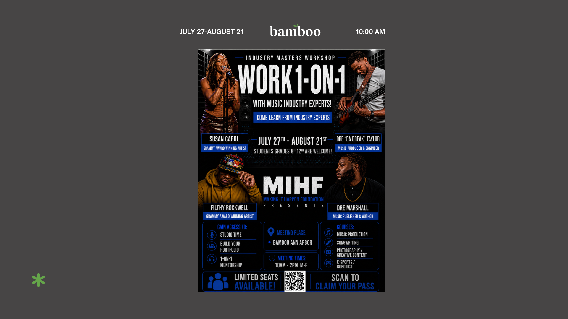 grey background with an image of a flyer with text saying "making it happen foundation"
