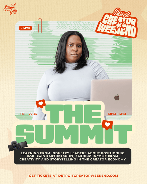The Detroit Creator Summit is the educational centerpiece of Detroit Creator Weekend, bringing together creators, entrepreneurs, storytellers, and industry leaders for an afternoon of practical learning, candid conversations, and actionable insights.
