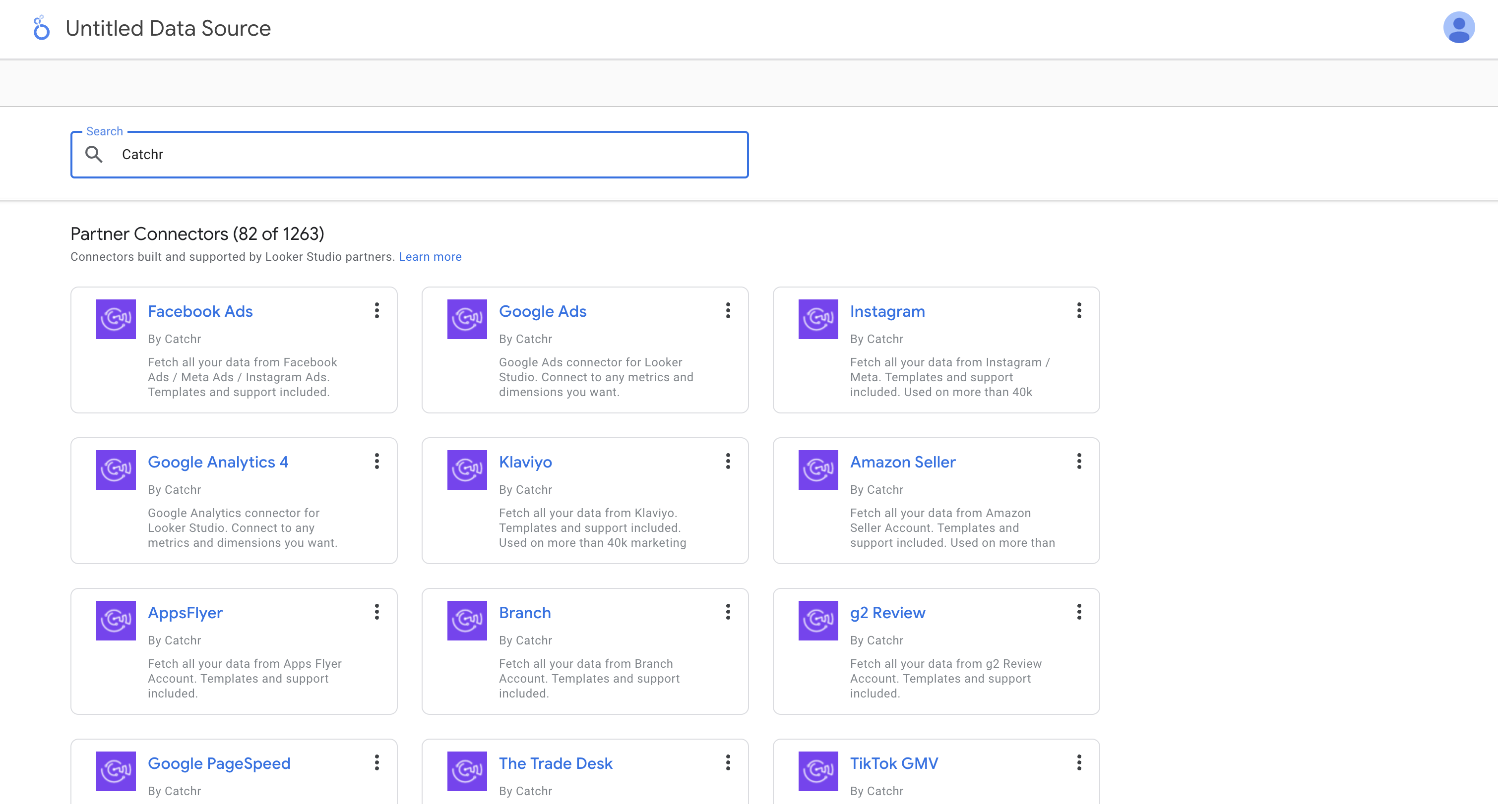 A screenshot showing the list of partners Looker Studio connectors.