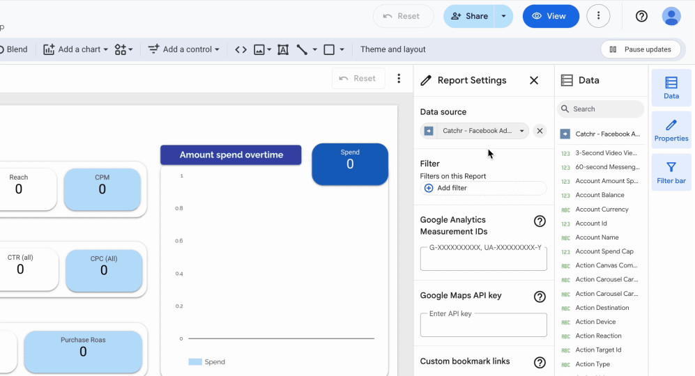 A GIF showing where to click in Looker Studio report settings to add data instead of choosing an existing data source