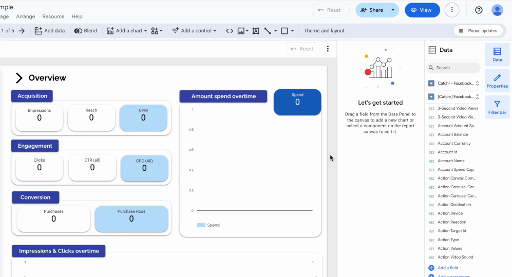 A IF showing how to change the data source of a single Looker Studio component on a report. Click on the component > Select data source (or add a new one)