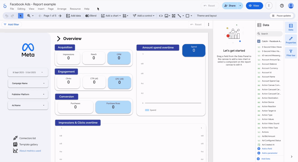 A GIF showing how manage filters from Looker Studio report interface: Resources > Manage Filters > Add a filter