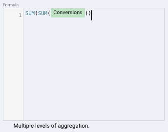 A screen capture showing an error with Looker Studio formula: "Multiple levels of aggregation"