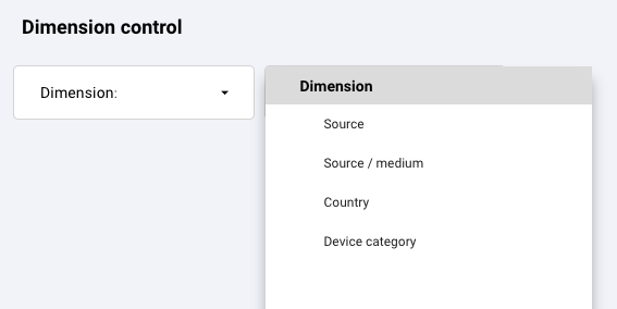 A screenshot from Looker Studio showing the dimension control being opened and closed.