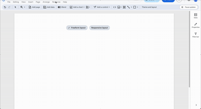 A GIF showing how to access the blend data editor from the looker studio report interface.
