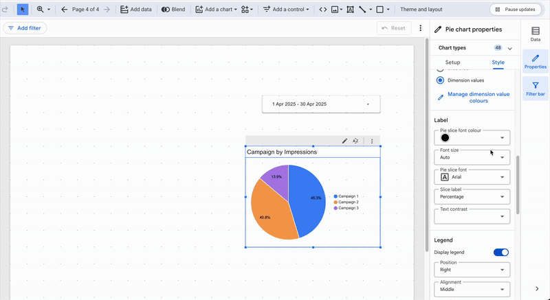 A GIF showing how to customize legends in Looker Studio