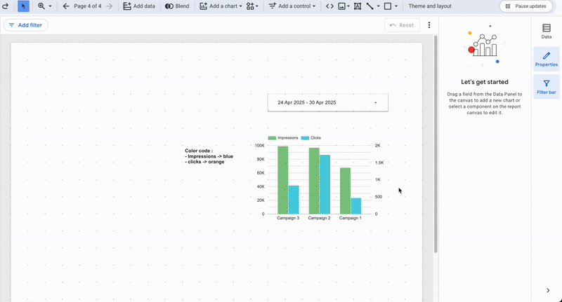 A GIF showing how to custom a bar chart in Looker Studio