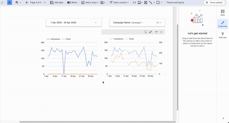 A GIF showing how to custom time series in Looker Studio