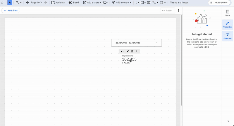 A GIF showing how to edit score card text color on Looker Studio