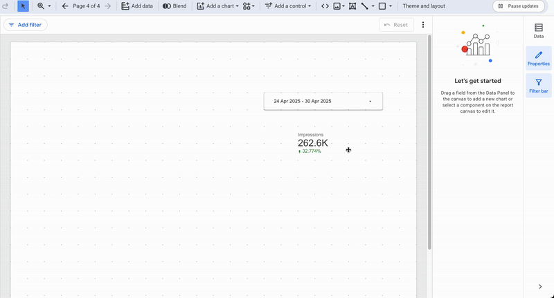 A GIF showing customization of a Looker Studio card: padding, background color, border, opacity.