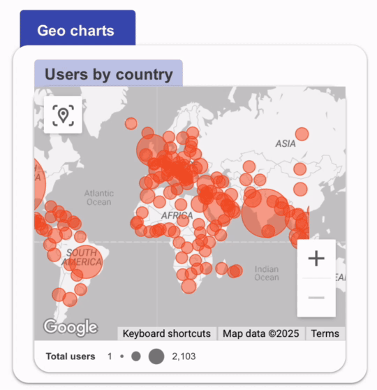 A screenshot from Looker Studio showing a geo chart.