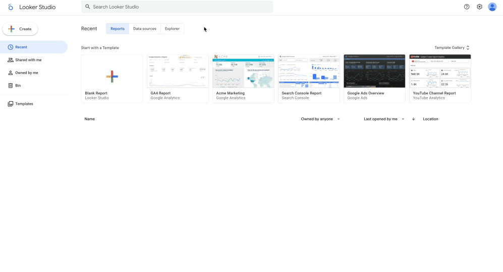 A GIF showing to change the data credentials of a data source from Looker Studio homepage