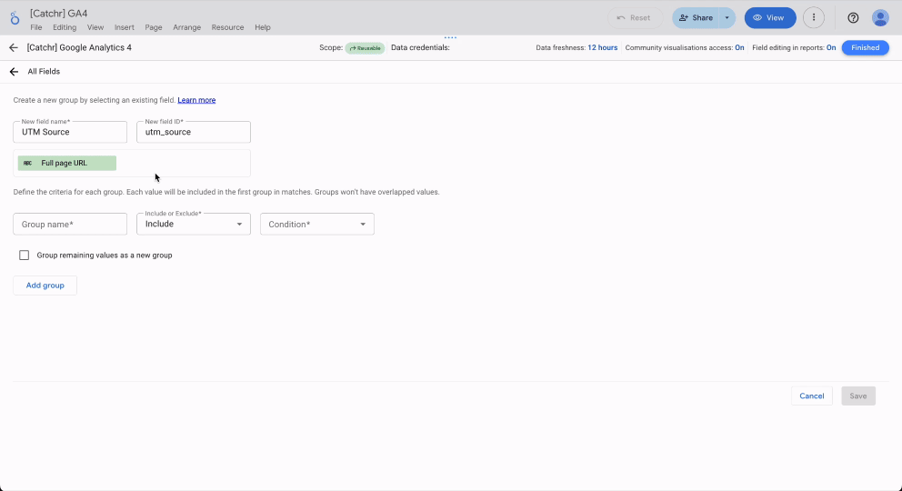 A GIF demonstrating examples of different group values within a single group in Looker Studio.