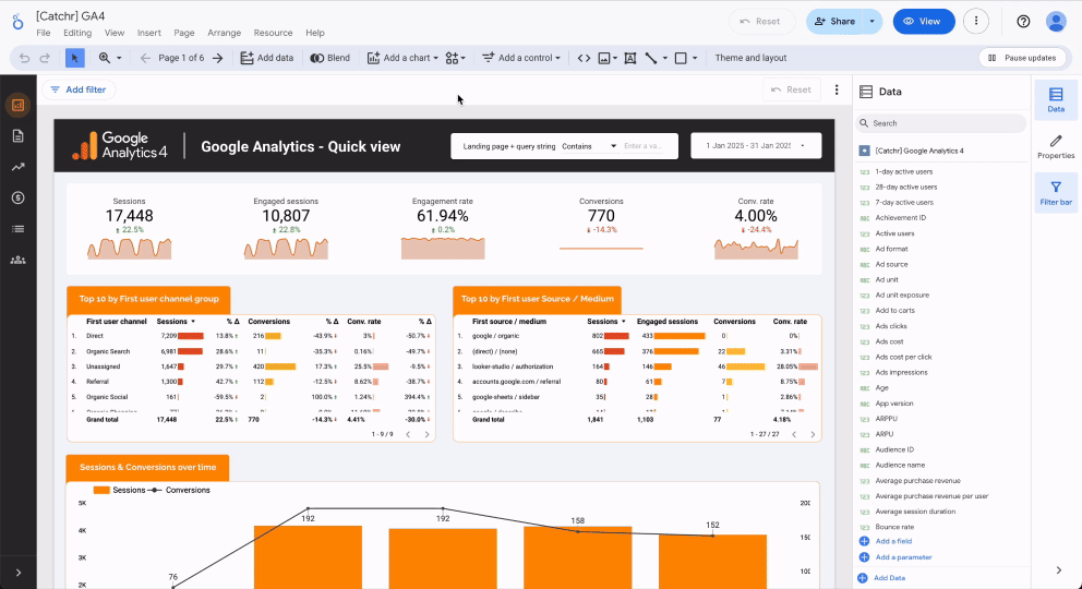 A GIF showing how to add a group to a Looker Studio data source from the report interface.
