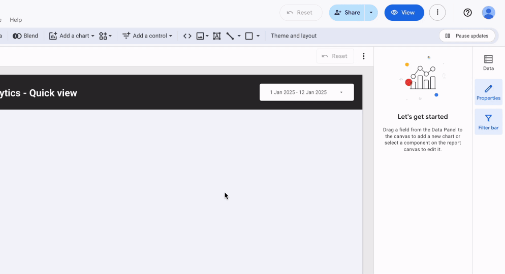 A GIF showcasing how to add a data control to a report in Looker Studio.