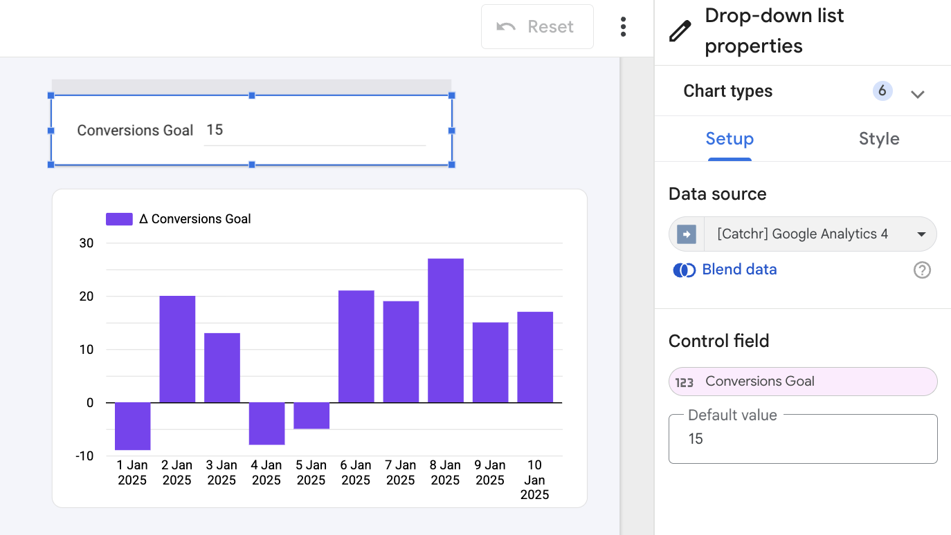 A screenshot showing the setup of a control using a parameter.
