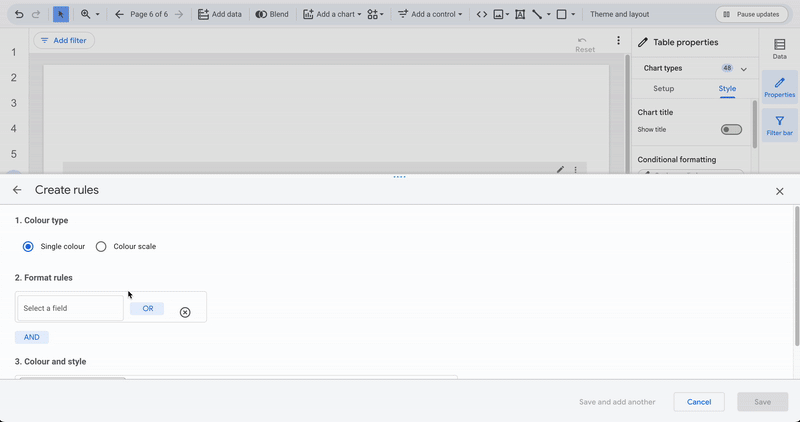 A GIF from Looker Studio showing the conditional formatting option applied to a calculated field using a parameter.