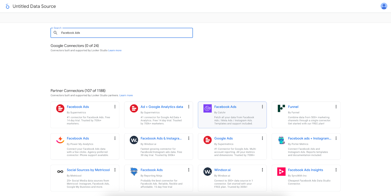 Search for Facebook Ads in Looker Studio