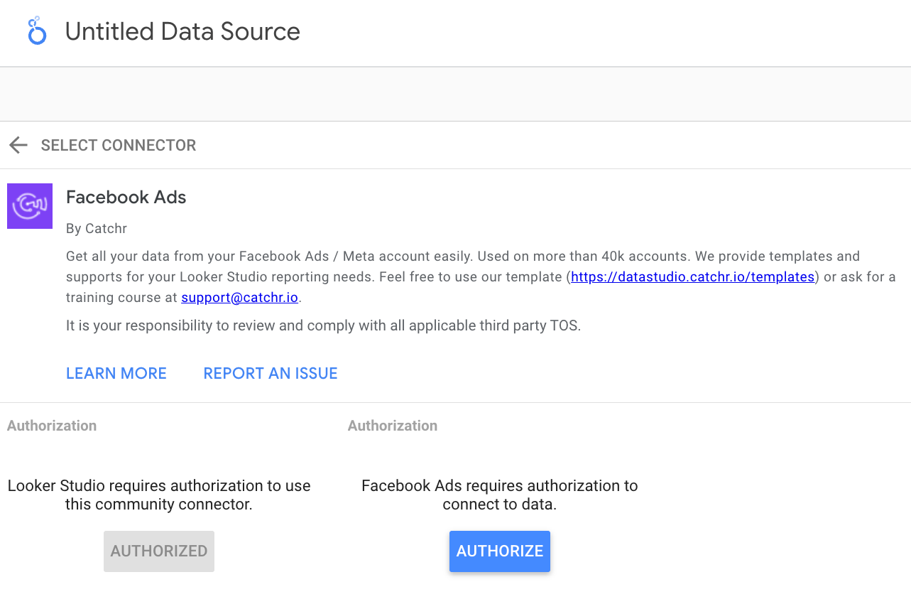 Authorize Catchr and Facebook Ads accounts