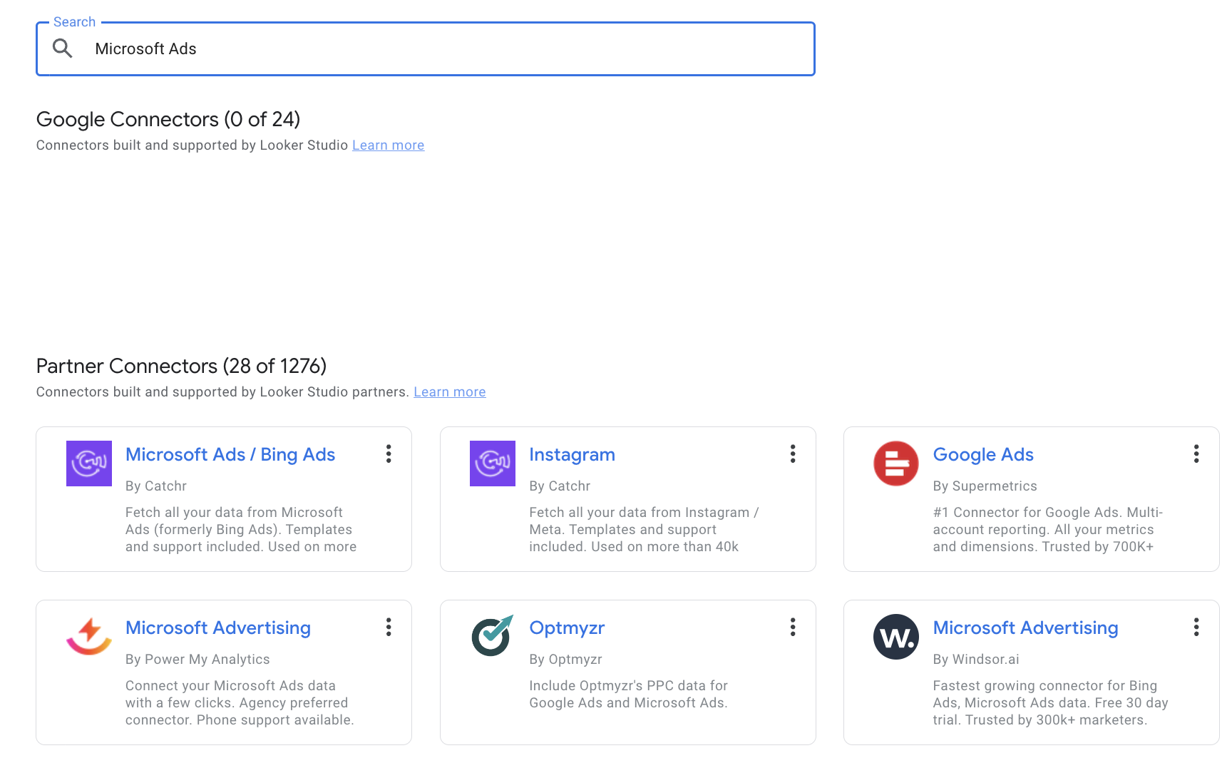 Search for Microsoft Ads in Looker Studio