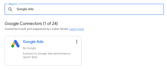 Search for Google Ads native connector in Looker Studio