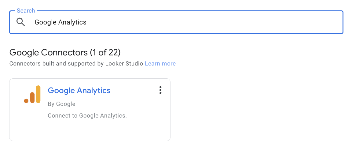 Search for Google Analytics 4 native connector in Looker Studio